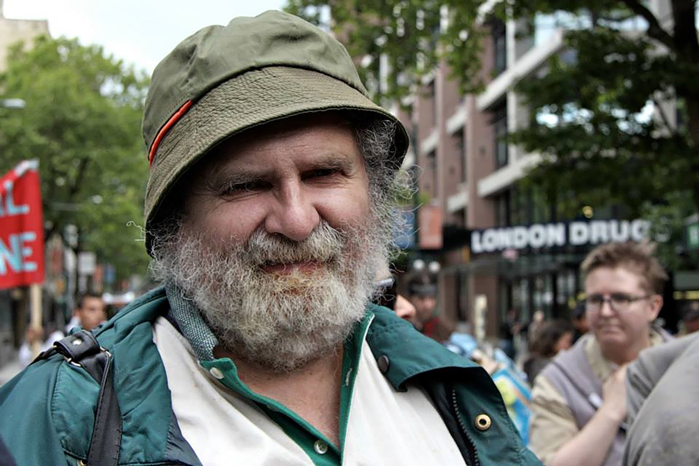 Harold Lavender during a march on the City Hall office in the Woodward's building
